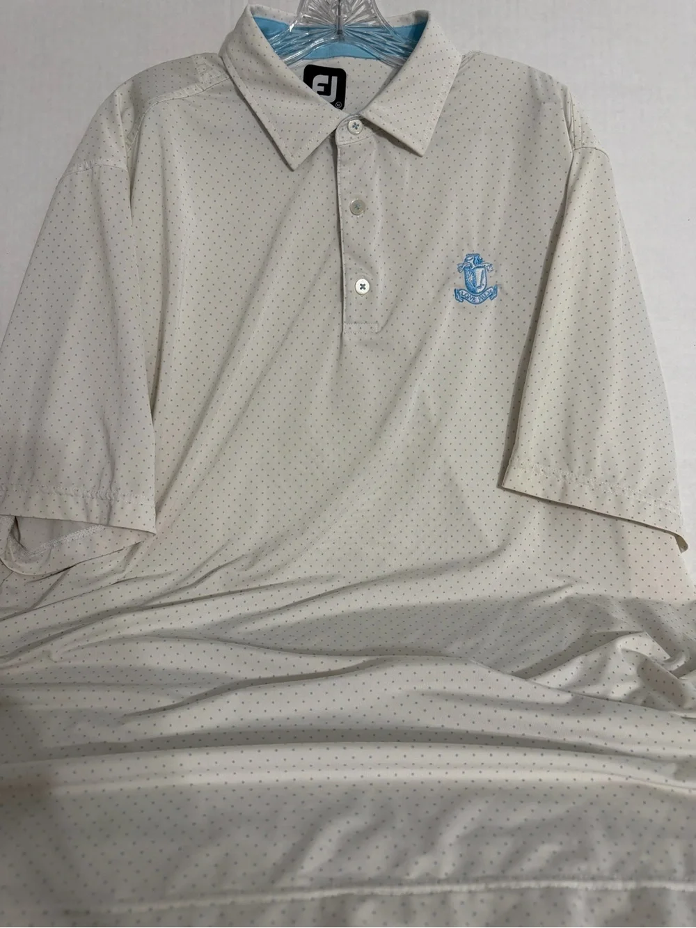 FootJoy Men’s White Polo with Light Blue Dots & Crest